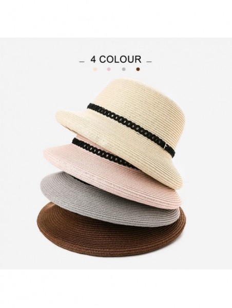 Sun Hats Womens Summer Sun Beach Straw Hats UPF Protective Panama Fedora Outdoor Patio - 00010_gray - CQ18SUZ9GCZ $27.88