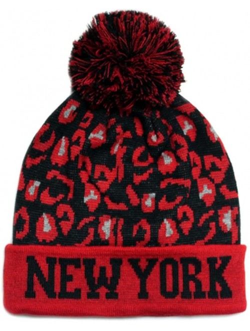Skullies & Beanies Sk950 Leopard College Pom Beanie Hat - New York - Black/Red - C611GM82R07 $11.81