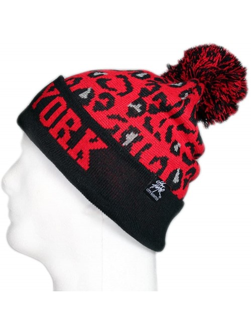 Skullies & Beanies Sk950 Leopard College Pom Beanie Hat - New York - Black/Red - C611GM82R07 $11.81