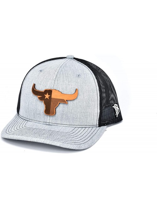 Baseball Caps Texas 'The Longhorn' Leather Patch Hat Curved Trucker - Heather Grey/Black - C418IGQDE0U $32.72