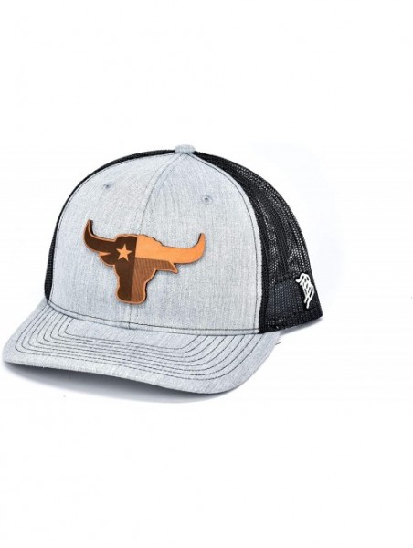 Baseball Caps Texas 'The Longhorn' Leather Patch Hat Curved Trucker - Heather Grey/Black - C418IGQDE0U $32.72