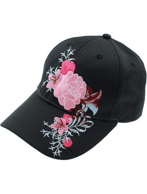 Baseball Caps Ladies Solid PU Baseball Hat - Black Floral - CZ18LZW9OO9 $20.85
