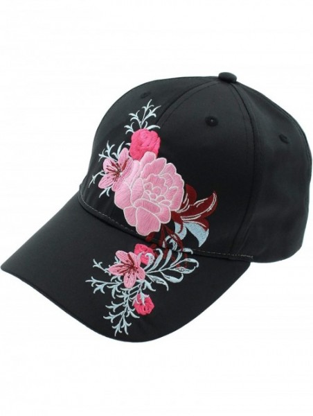 Baseball Caps Ladies Solid PU Baseball Hat - Black Floral - CZ18LZW9OO9 $20.85