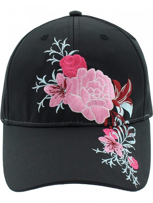 Baseball Caps Ladies Solid PU Baseball Hat - Black Floral - CZ18LZW9OO9 $20.85