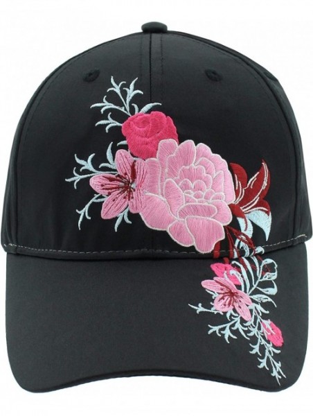 Baseball Caps Ladies Solid PU Baseball Hat - Black Floral - CZ18LZW9OO9 $20.85