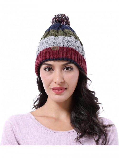 Skullies & Beanies Cable Knit Beanie Warm Faux Fuzzy Fur Pom Pom Skull Ski Cap for Men- Women - Multi-color - CN186U7TAHC $13.26