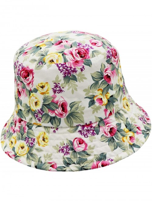 Bucket Hats Unisex 100% Cotton Packable Bucket Hat Sun hat for Men Women - Flowers White - C918RLRIAY4 $15.28