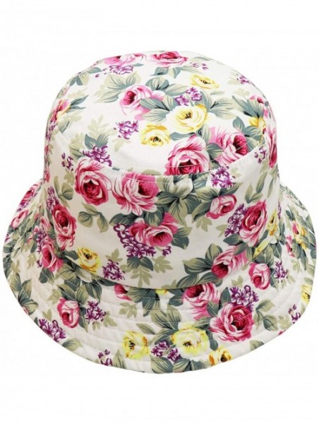 Bucket Hats Unisex 100% Cotton Packable Bucket Hat Sun hat for Men Women - Flowers White - C918RLRIAY4 $15.28