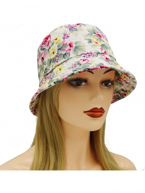 Bucket Hats Unisex 100% Cotton Packable Bucket Hat Sun hat for Men Women - Flowers White - C918RLRIAY4 $15.28