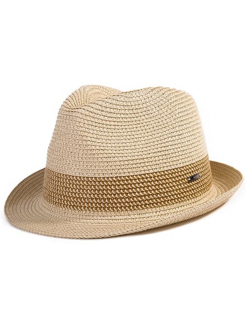 Fedoras Fedora Straw Fashion Sun Hat Packable Summer Panama Beach Hat Men Women 56-62CM - Typea_beige - C7199CI3KZG $22.29