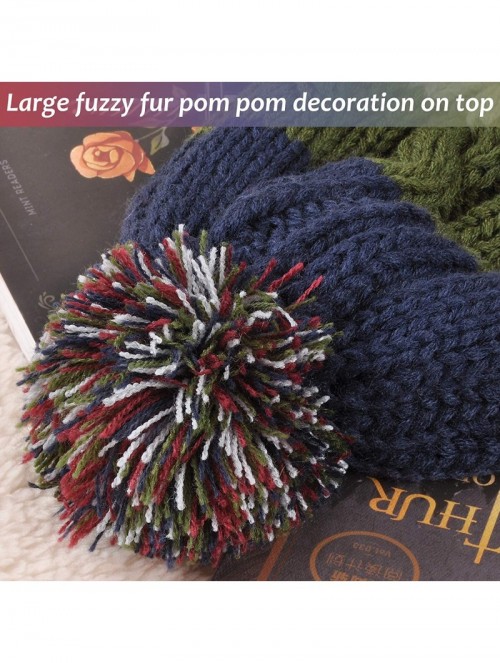 Skullies & Beanies Cable Knit Beanie Warm Faux Fuzzy Fur Pom Pom Skull Ski Cap for Men- Women - Multi-color - CN186U7TAHC $13.26