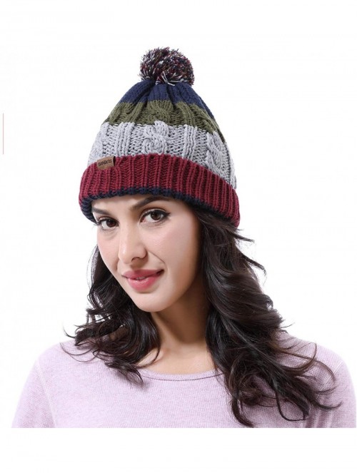 Skullies & Beanies Cable Knit Beanie Warm Faux Fuzzy Fur Pom Pom Skull Ski Cap for Men- Women - Multi-color - CN186U7TAHC $13.26