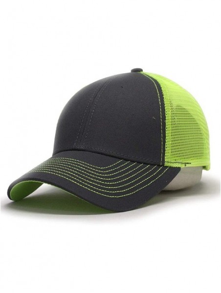 Baseball Caps Plain Two Tone Cotton Twill Mesh Adjustable Trucker Baseball Cap - Charcoal Gray/Neon Yellow - CG180DTMSID $15.88