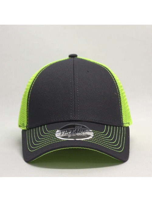 Baseball Caps Plain Two Tone Cotton Twill Mesh Adjustable Trucker Baseball Cap - Charcoal Gray/Neon Yellow - CG180DTMSID $15.88