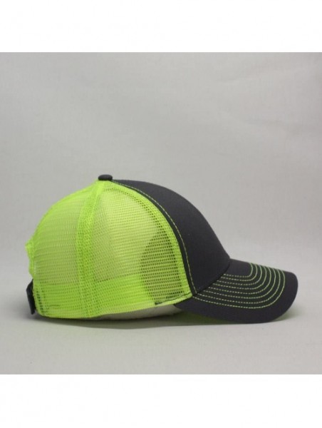 Baseball Caps Plain Two Tone Cotton Twill Mesh Adjustable Trucker Baseball Cap - Charcoal Gray/Neon Yellow - CG180DTMSID $15.88