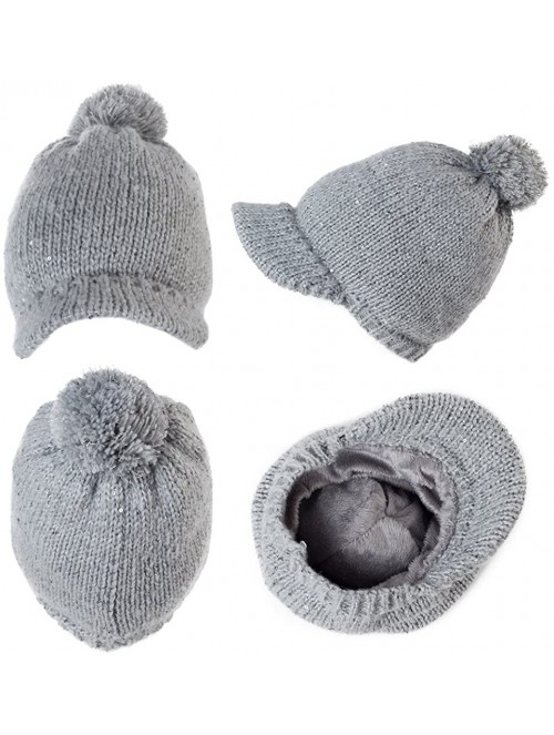 Skullies & Beanies Womens Knit Newsboy Cap Warm Lined Winter Hat 100% Soft Acrylic with Visor - 89230_grey - CC188A8N72L $15.01