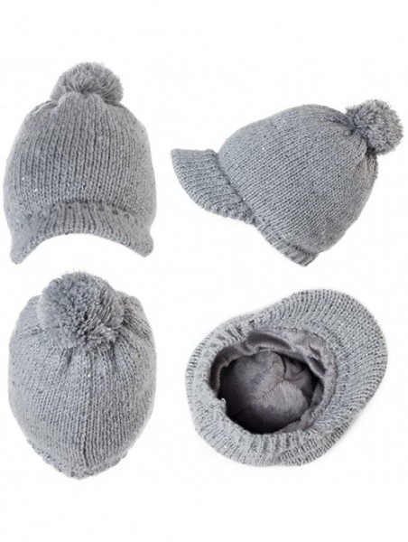 Skullies & Beanies Womens Knit Newsboy Cap Warm Lined Winter Hat 100% Soft Acrylic with Visor - 89230_grey - CC188A8N72L $15.01