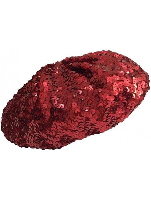 Berets Sparkle Sequine Adjustable Beanie Beret Hat Performance Cap - Red - CS11XEUO5EH $12.15