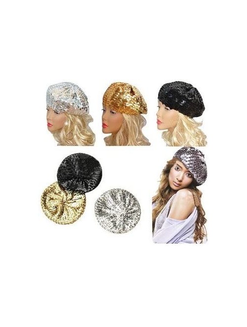 Berets Sparkle Sequine Adjustable Beanie Beret Hat Performance Cap - Red - CS11XEUO5EH $12.15