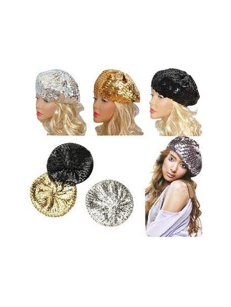 Berets Sparkle Sequine Adjustable Beanie Beret Hat Performance Cap - Red - CS11XEUO5EH $12.15