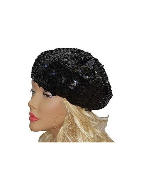 Berets Sparkle Sequine Adjustable Beanie Beret Hat Performance Cap - Red - CS11XEUO5EH $12.15