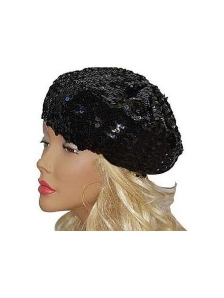 Berets Sparkle Sequine Adjustable Beanie Beret Hat Performance Cap - Red - CS11XEUO5EH $12.15