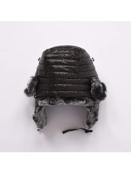 Skullies & Beanies Real Rabbit Fur Trapper Aviator Hat - Women Windproof Winter Russian Cap Earflap Skiing Hats - Black - CK1...