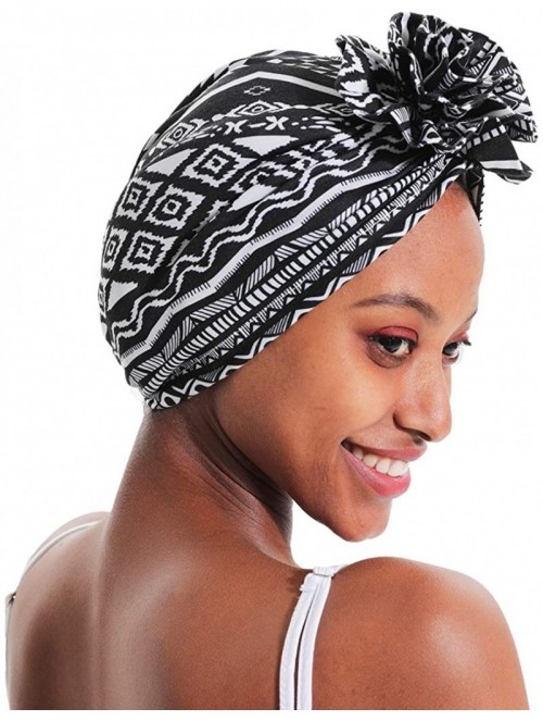 Skullies & Beanies Cotton Turbans for Women Flower Knot Headwrap Pre-Tied Bonnet Boho Pattern Chemo caps for Hair Loss - CI18...