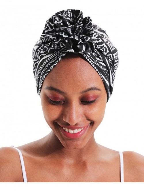 Skullies & Beanies Cotton Turbans for Women Flower Knot Headwrap Pre-Tied Bonnet Boho Pattern Chemo caps for Hair Loss - CI18...