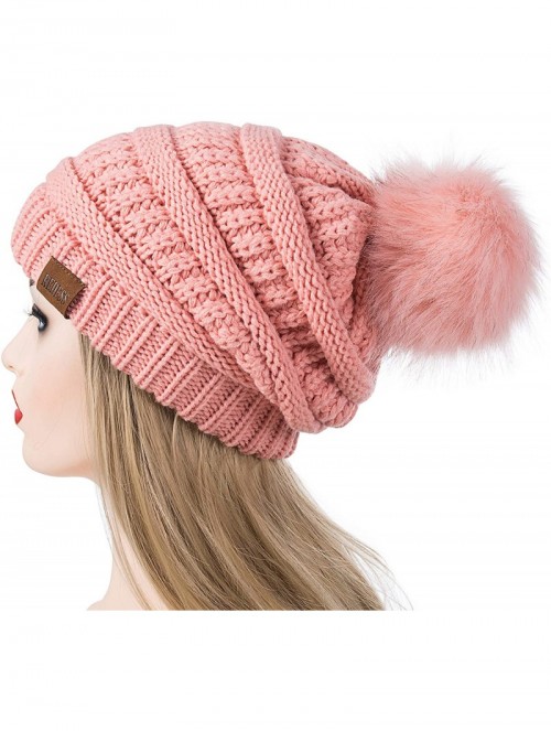 Skullies & Beanies Women Winter Pompom Beanie Hat with Warm Fleece Lined- Thick Slouchy Snow Knit Chunky Baggy Skull Ski Cap ...