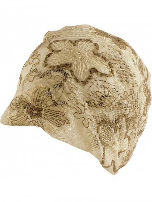 Skullies & Beanies Floral Stitched Slouchy Mesh Beanie Headband - Beige - CM11N3HBM3X $15.29