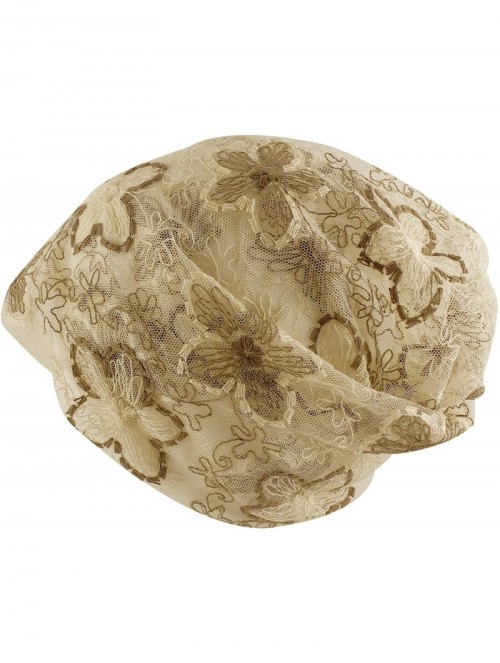 Skullies & Beanies Floral Stitched Slouchy Mesh Beanie Headband - Beige - CM11N3HBM3X $15.29