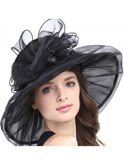Sun Hats Women Kentucky Derby Ascot Girls Tea Party Dress Church Lace Hats - Black - CP12526T2DJ $27.26