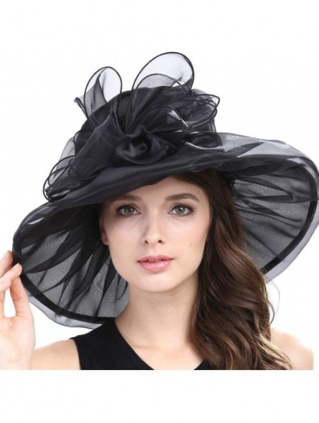 Sun Hats Women Kentucky Derby Ascot Girls Tea Party Dress Church Lace Hats - Black - CP12526T2DJ $27.26