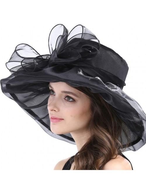 Sun Hats Women Kentucky Derby Ascot Girls Tea Party Dress Church Lace Hats - Black - CP12526T2DJ $27.26