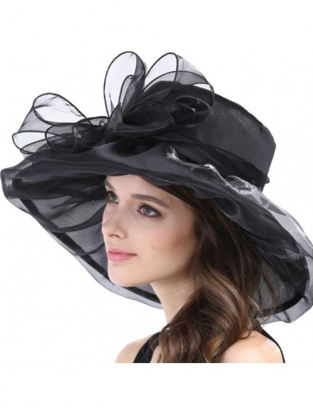 Sun Hats Women Kentucky Derby Ascot Girls Tea Party Dress Church Lace Hats - Black - CP12526T2DJ $27.26