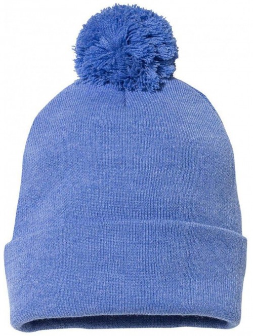 Skullies & Beanies Pom-Pom 12" Knit Beanie - SP15 - One Size - Heather Royal - C918HXA9Q44 $11.36