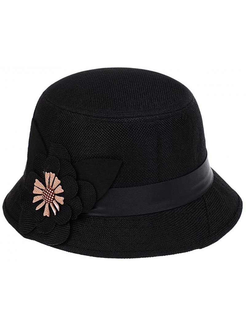 Headbands Womens Fashion Style Cloche Bucket Hat with Flower Accent Fedoras Hat - Black - CR180HTEM3U $11.79