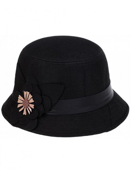 Headbands Womens Fashion Style Cloche Bucket Hat with Flower Accent Fedoras Hat - Black - CR180HTEM3U $11.79