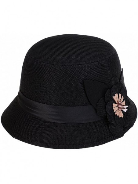 Headbands Womens Fashion Style Cloche Bucket Hat with Flower Accent Fedoras Hat - Black - CR180HTEM3U $11.79