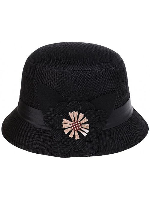 Headbands Womens Fashion Style Cloche Bucket Hat with Flower Accent Fedoras Hat - Black - CR180HTEM3U $11.79