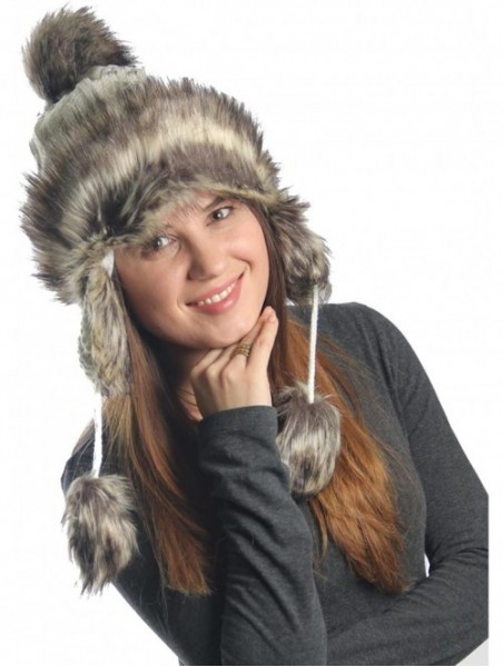 Skullies & Beanies Earflap Furry Cable Knit Trooper Trapper PomPom Ski Snow Hat - White - CW11QPCSP4H $21.12