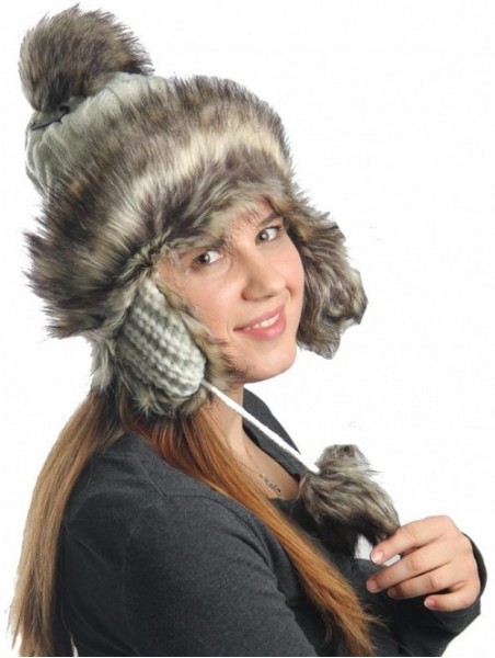 Skullies & Beanies Earflap Furry Cable Knit Trooper Trapper PomPom Ski Snow Hat - White - CW11QPCSP4H $21.12