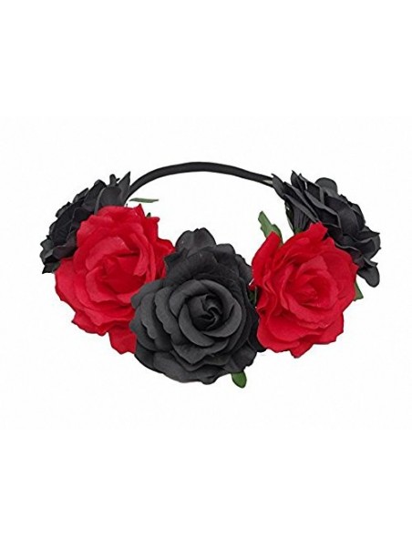 Headbands Rose Flower Crown Headband Hair Wreaths for Wedding Festivals Holiday (Black and Burgundy) - Black and Burgundy - C...