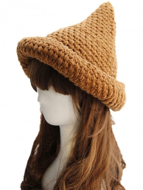 Skullies & Beanies Ewindy Winter Knit Beanie for Women Creative Women Pointy Hat Knitted Cap Warm Cone Witch Hat - Camel Hats...