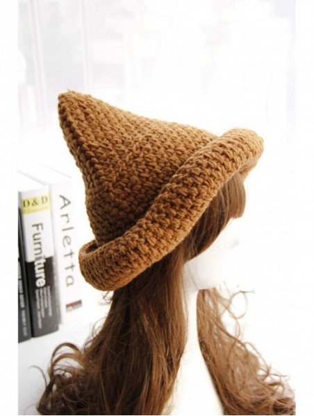 Skullies & Beanies Ewindy Winter Knit Beanie for Women Creative Women Pointy Hat Knitted Cap Warm Cone Witch Hat - Camel Hats...