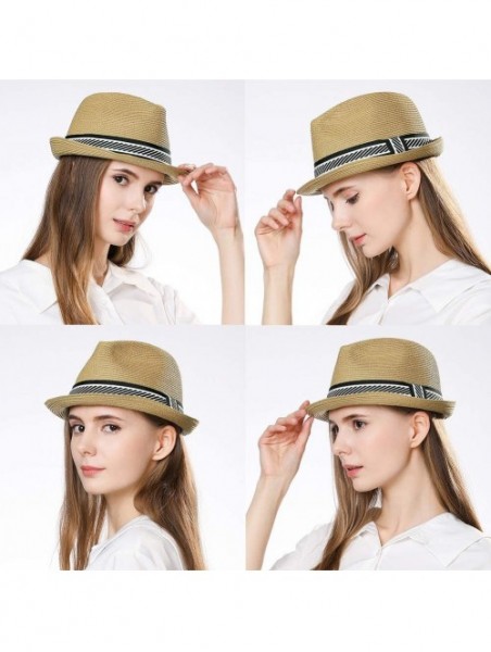 Fedoras Fedora Straw Fashion Sun Hat Packable Summer Panama Beach Hat Men Women 56-62CM - 00774_beige - CG18UMLQDSE $27.65