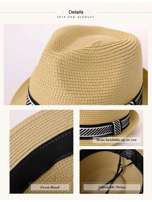 Fedoras Fedora Straw Fashion Sun Hat Packable Summer Panama Beach Hat Men Women 56-62CM - 00774_beige - CG18UMLQDSE $27.65