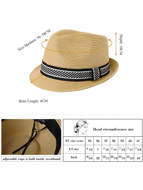 Fedoras Fedora Straw Fashion Sun Hat Packable Summer Panama Beach Hat Men Women 56-62CM - 00774_beige - CG18UMLQDSE $27.65