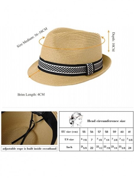 Fedoras Fedora Straw Fashion Sun Hat Packable Summer Panama Beach Hat Men Women 56-62CM - 00774_beige - CG18UMLQDSE $27.65